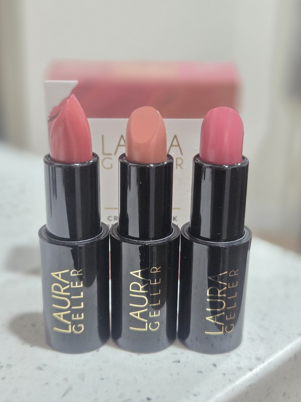Laura Geller Trio Full Size Lipsticks Set — Pink, Nude & Rose Shades - Picture 2 of 3